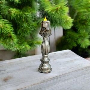 Vintage Style Single Stag LED Candelabra Battery Operated 15.5" Silver NIB